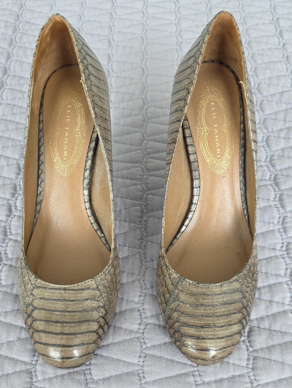 Elie Tahari Beige Snakeskin-Effect Pumps